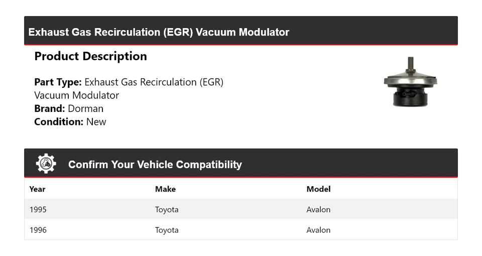Modulador de vácuo Toyota Avalon Dorman EGR para 1995-1996 - Imagem 2 de 4