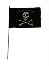 12x18 12"x18" Jolly Roger Pirate Commitment to Excellence Stick Flag Staff 100D