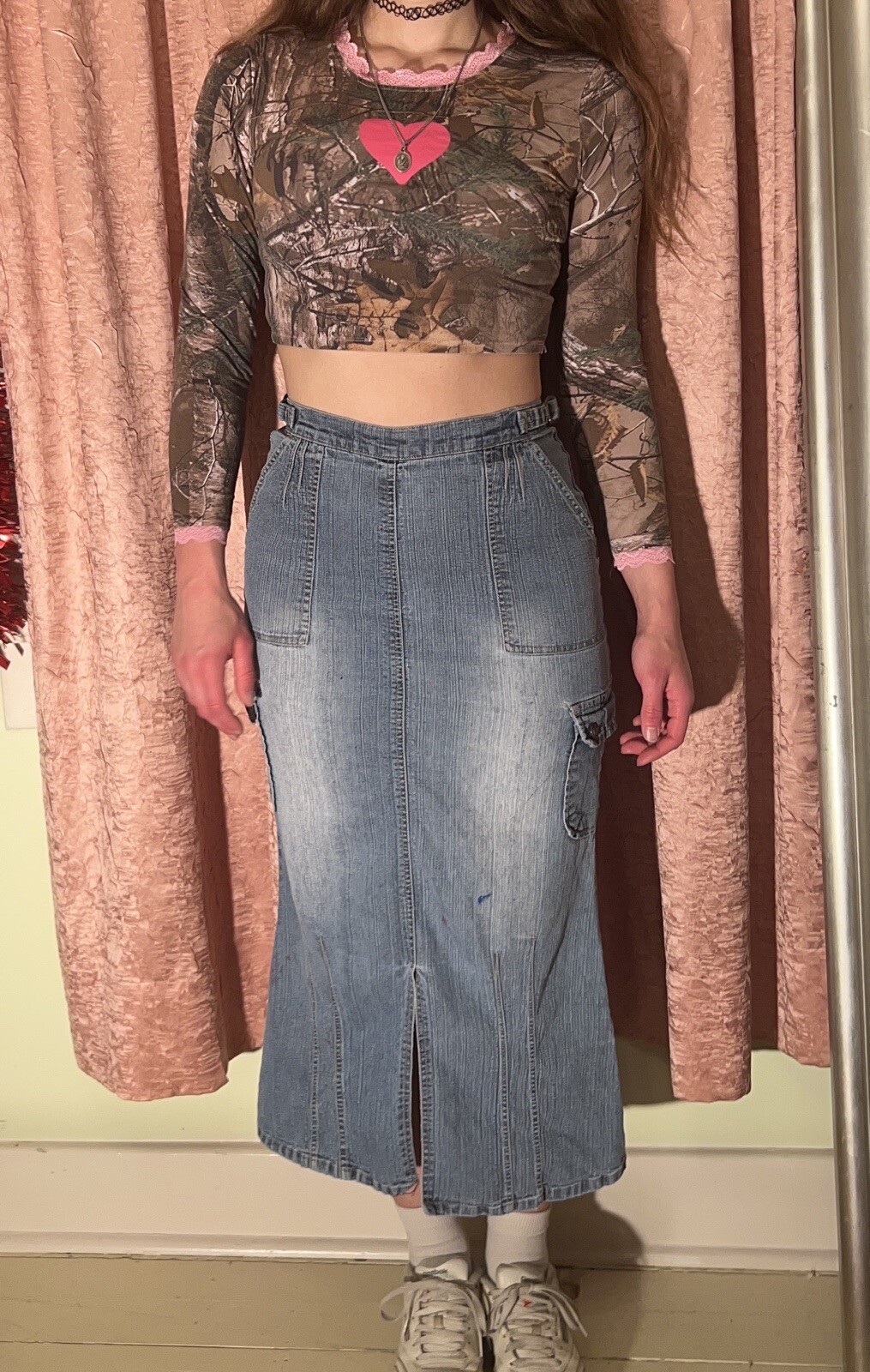 Y2K Funhouse Long Jean Skirt Vintage Denim Maxi Skirt… Gem