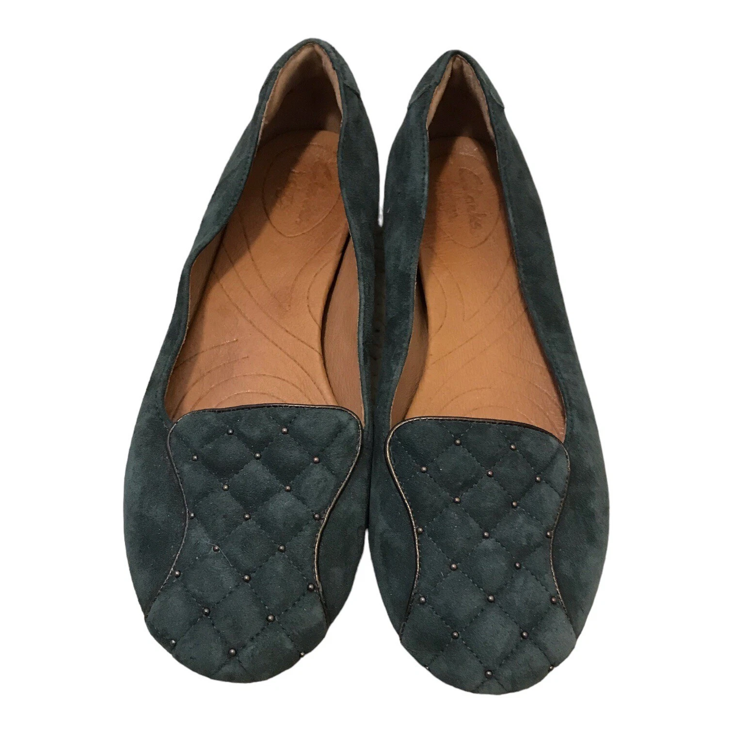 Scarpe piatte da balletto Indigo By Clarks da donna verdi borchie trapuntate in pelle 8 M
