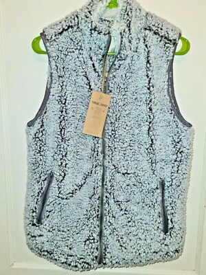 Thread & Supply Vest Womens Small Gray White Full Zip Fuzzy Soft Comfortable