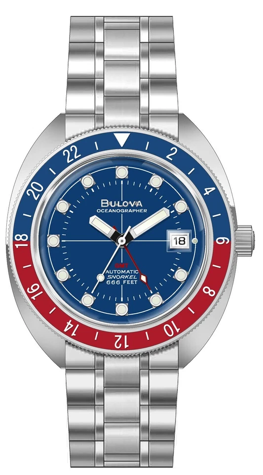 Bulova Men's Oceanographer Automatic Silver Stainless Steel Watch 41 MM 96B405