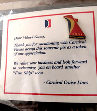 NEW IN PACKAGE Carnival Cruise Line Paradise 2001 Lapel Ship Tack Pin