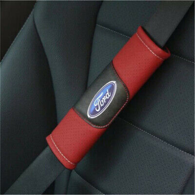 2x Car Seat Belt Shoulder Pads Covers Cushion For Ford Logo Red Breathe Leather - Red Ford Seat Belt Pads