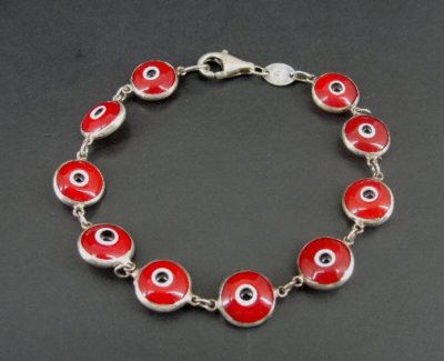 ATI Art Glass Red Black White Round Beads Sterling Silver 925 Link
