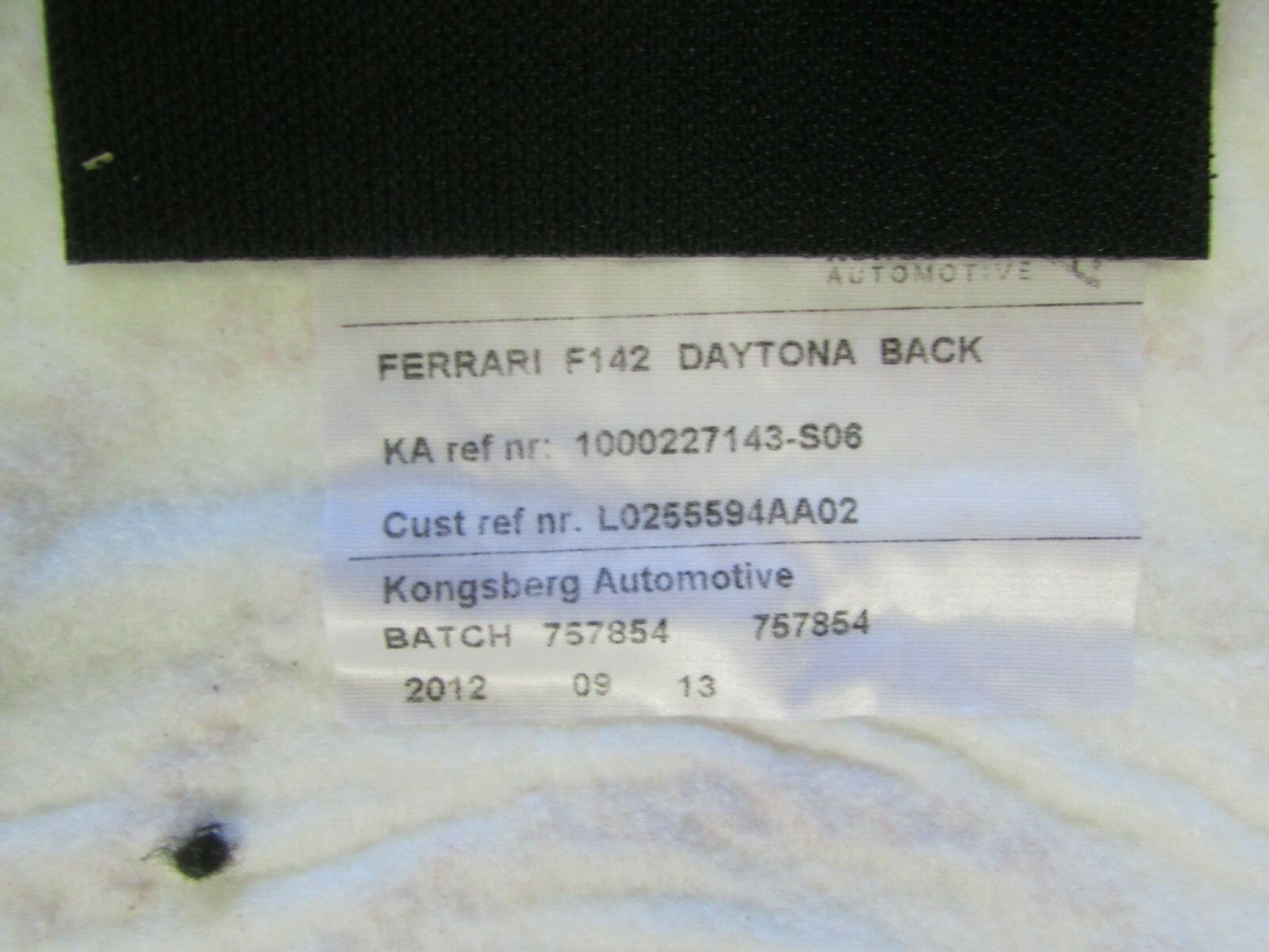 Ferrari 458, RH, Right Back Pad w/ Heat, Used, P/N 83477400
