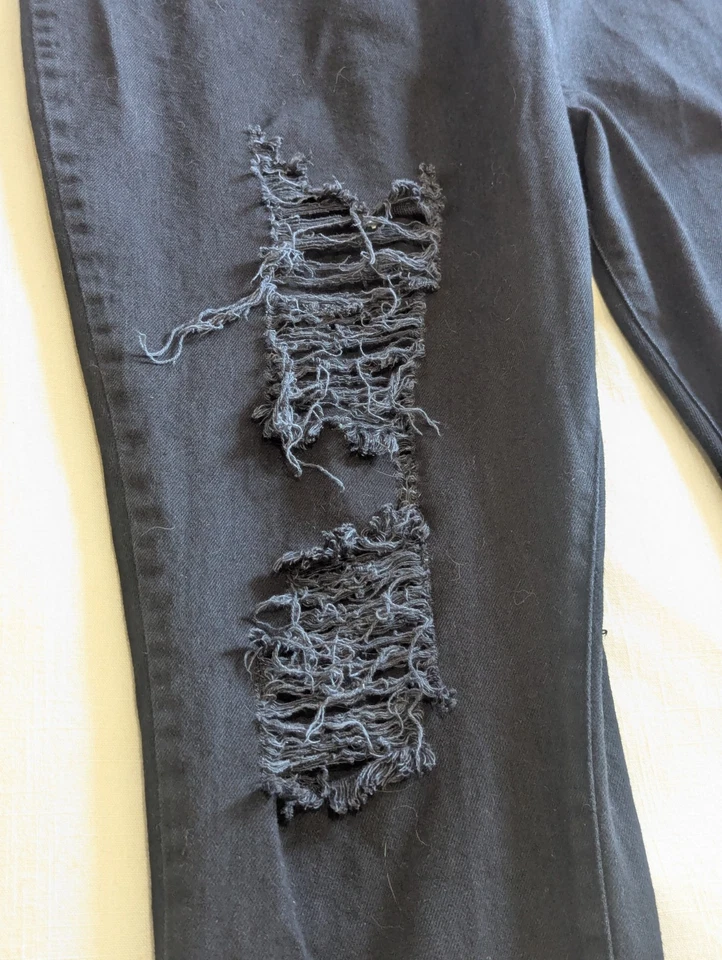 Boohoo Distressed Denim Black Bib Overalls Women Sz 24 Grunge Hip Hop Hipster - Image 4 of 4