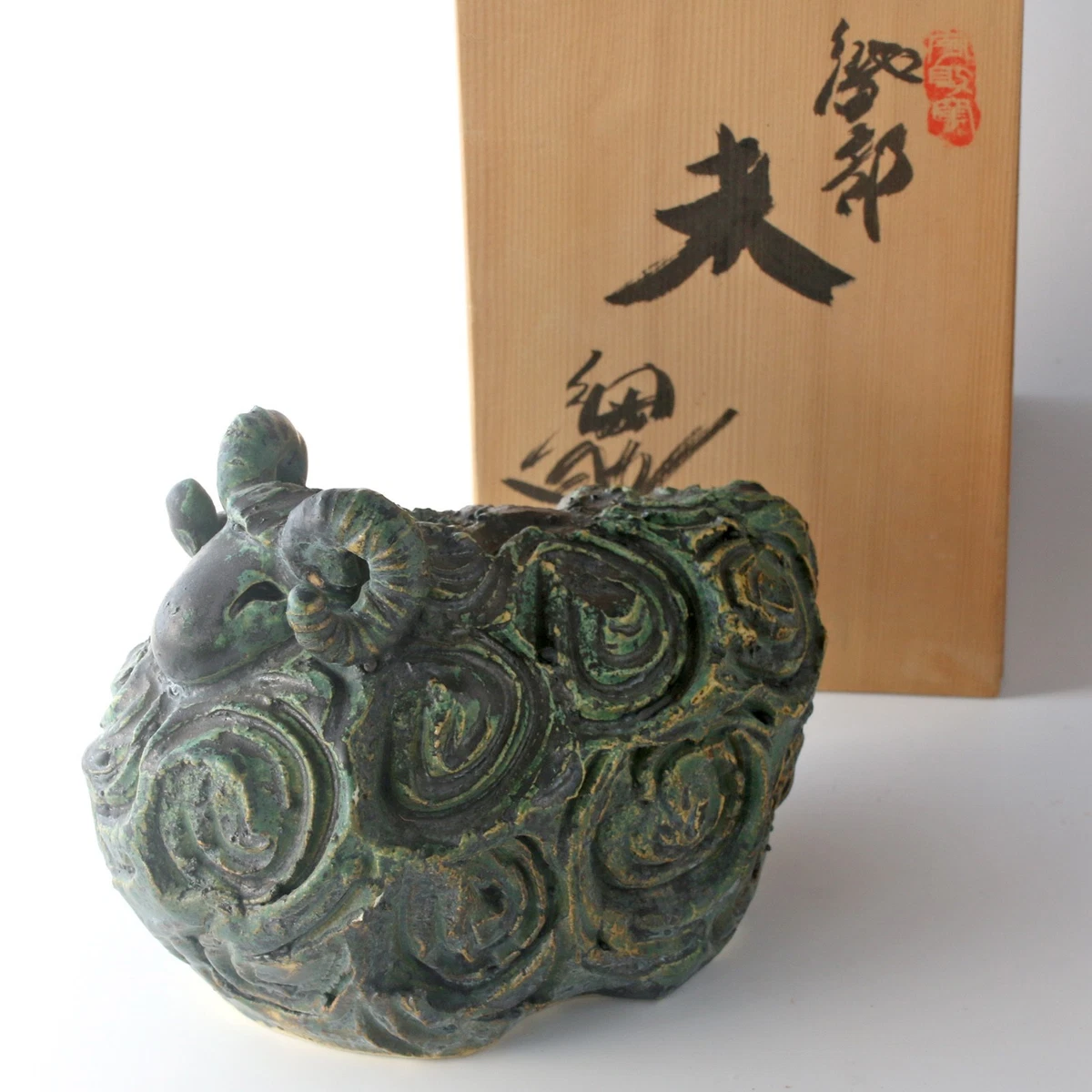 陶瓷绿色日本古董雕像| eBay