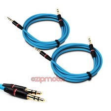 2X 4FT 3.5MM AUX M/M AUDIO CABLE AQUA BLUE FOR LG OPTIMUS G2 L9 HTC ONE MOTO X G