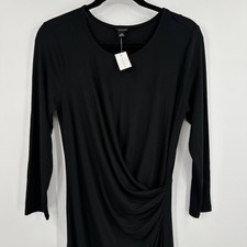 Ann Taylor Dress Womens Medium Tall Ruched Stretch Long Sleeve Midi Elegant