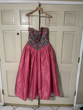 Vintage 80s Victor Costa Pink Sequins Ball Gown Prom Dress Made In USA