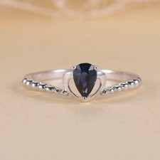 2Ct Pear Simulated Blue Sapphire Solitaire Promise Ring In 14k White Gold Plated