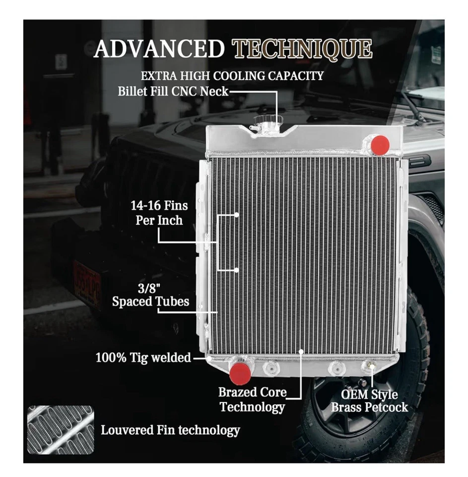3 行全铝 CU251 散热器组件 14 英寸风扇 1960 - 66 野马 61 - 65 彗星 — 第 4/4 张图片