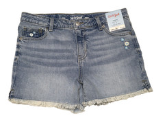 Cat  Jack Girls L 10-12 Plus Embroidered Adjustable Waist Blue Jean Shorts