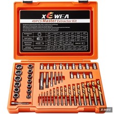 49PCS Screw Bolt Extractor Set, Left Hand Drill Bit Set Multi-Spline Easy Ou