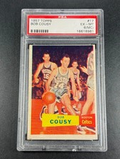 BOB COUSY 1957 TOPPS 17 VINTAGE BASKETBALL ROOKIE CARD RC EX-MINT PSA 6 MC NBA. rookie card picture