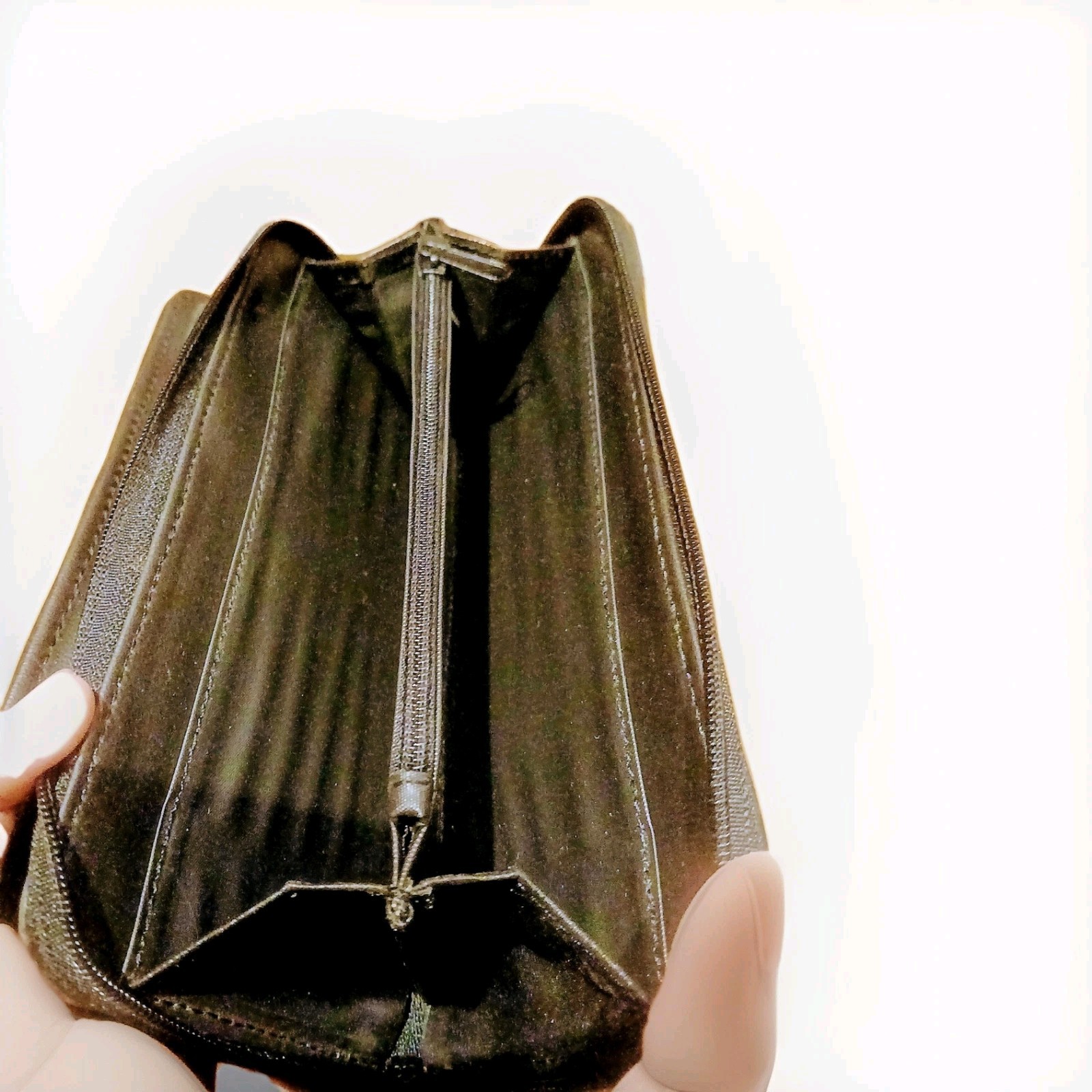 Black Leather Patchwork Accented Clutch Coin Card… - image 4