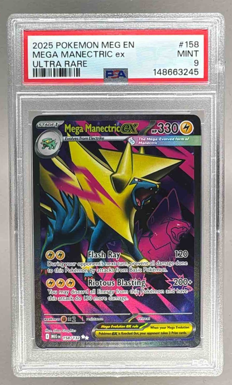 148663245 Mega Manectric ex 2025 Pokemon Evolution #158 Ultra Rare PSA 9