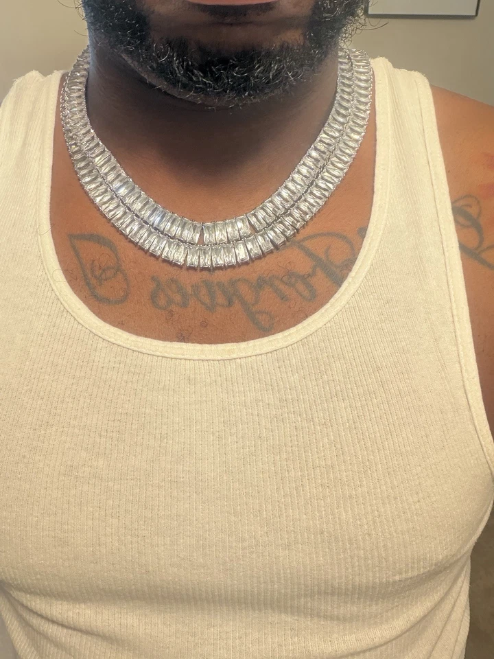 Diamond Baguette Tennis Chain + Bracelet Bundle In White Gold 18K 12MM Shop GLD - Image 2 of 4