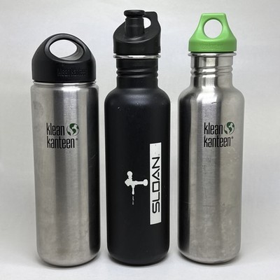 Lot of 3 Klean Kanteen Stainless Steel 27oz With Lids 2 Silver And 1 Black