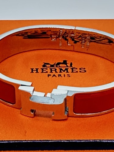 Hermes Clic H Bracelet Red Enamel Silver Finish Size PM
