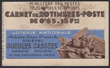 France (1937) Carnet YT 365-C9** (MNH). Type Paix (YT 365b)