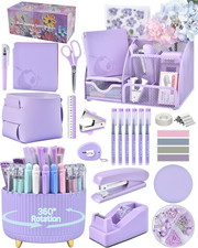 Purple Desk Accessories and Organizers with Desk Organizer and 360 Rotating Pen