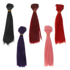 5 Pcs Doll Hair Extensions High Heat Fiber Mixed Color Straight Wig Kit