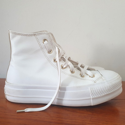 Converse Chuck Taylor Leder All Star Lift Plateau Schuhe Creme / Gold UK 5,5