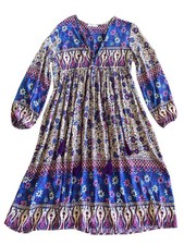 R. Vivimos Long Sleeve Midi Dress Sz M Floral V Neck Tassel Casual Boho Vacation