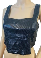 NWT Rachel Zoe Size S Black Sequin Crop Top Sleeveless Tank NEW V30