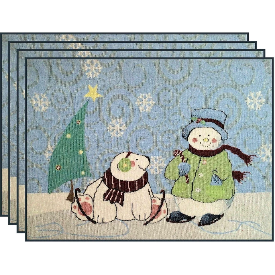 Set of 4 Christmas Holiday Snowman Placemats Arctic Blue Snowflake - NEW - Image 3 of 4