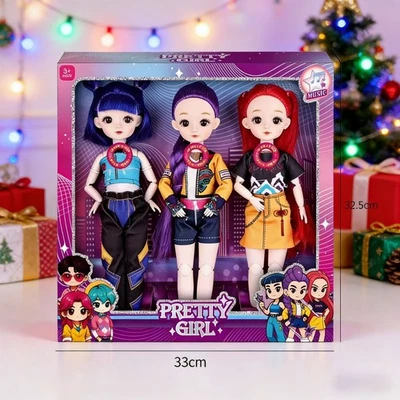 3pcs Set Kpop Devil Hunters Dolls Collectible Figure With Music Light 3D Eyes
