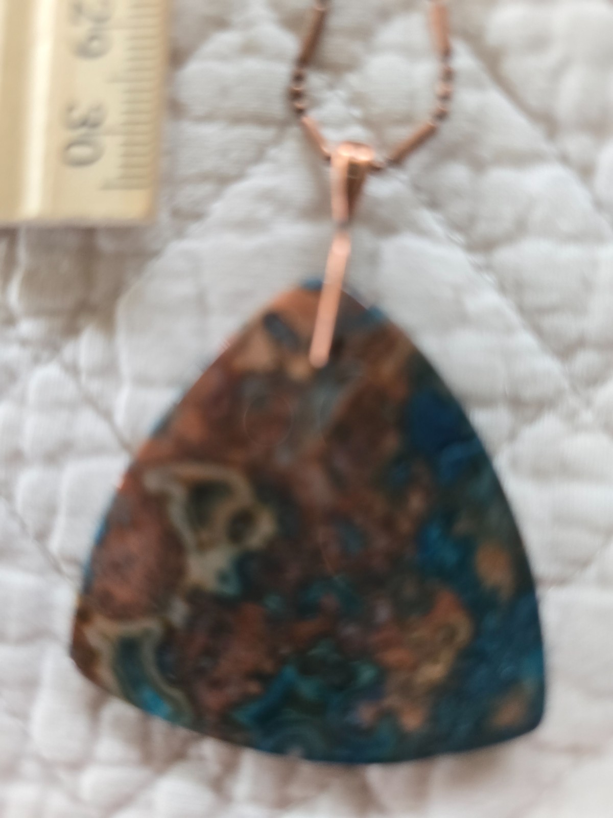 Triangular Teal and Copper Colored Crazy Lace Aga… - image 7