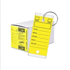 250 Yellow Versa-Tags Self-Protecting Car Dealership Key Tags with Rings