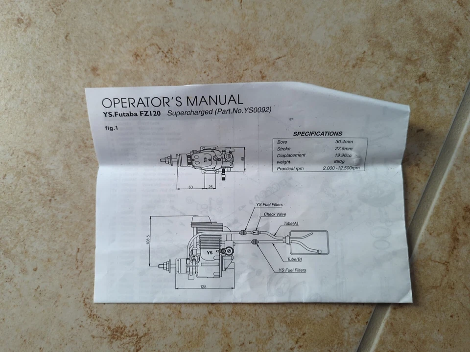 YS FZ 120 Supercharged Four Stroke R/c Model Airplane Engine with tuned pipe - Image 4 of 4