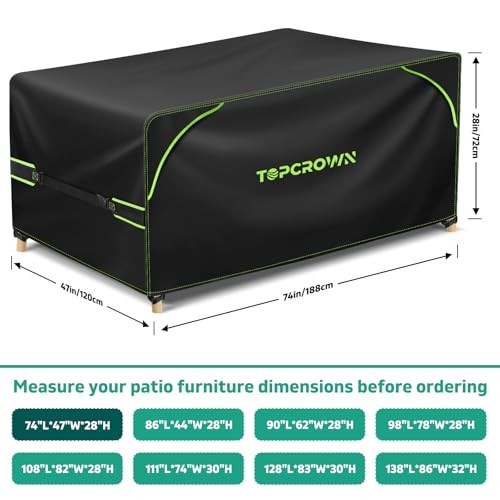 Patio Furniture Covers Rectangular, 74"L x 47"W x 28"H 420D Black+Green - Picture 2 of 6
