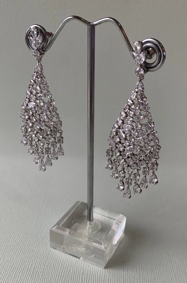 Brincos de lustre folheados a ródio folheados a ródio casamento noiva NOVO! - Imagem 3 de 4