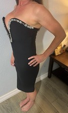 Fashion Nova Black Beaded Strapless Bodycon Midi Dress Sweetheart Neck M