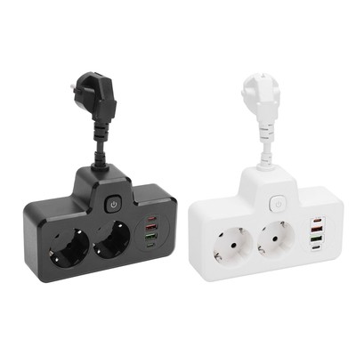 Multiple Socket With Switch Outlet 2 Way Socket Adapter With 2 USB 2 Type C 6 In