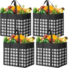 4PK Reusable Grocery Bags Foldable Large Totes with Handles Water Resistant