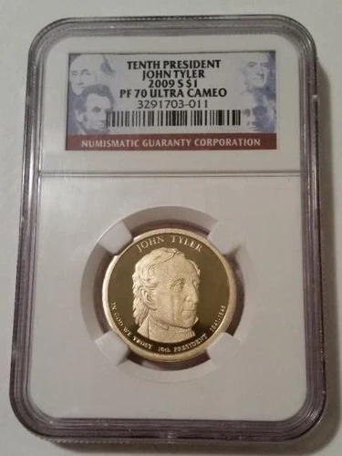 2009 S John Tyler Presidential Dollar Proof PF70 UC NGC