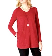 J JILL  VALENTINES DAY RED POCKET TOP M TALL V NECK MINIMALIST CLASSY CAPSULE