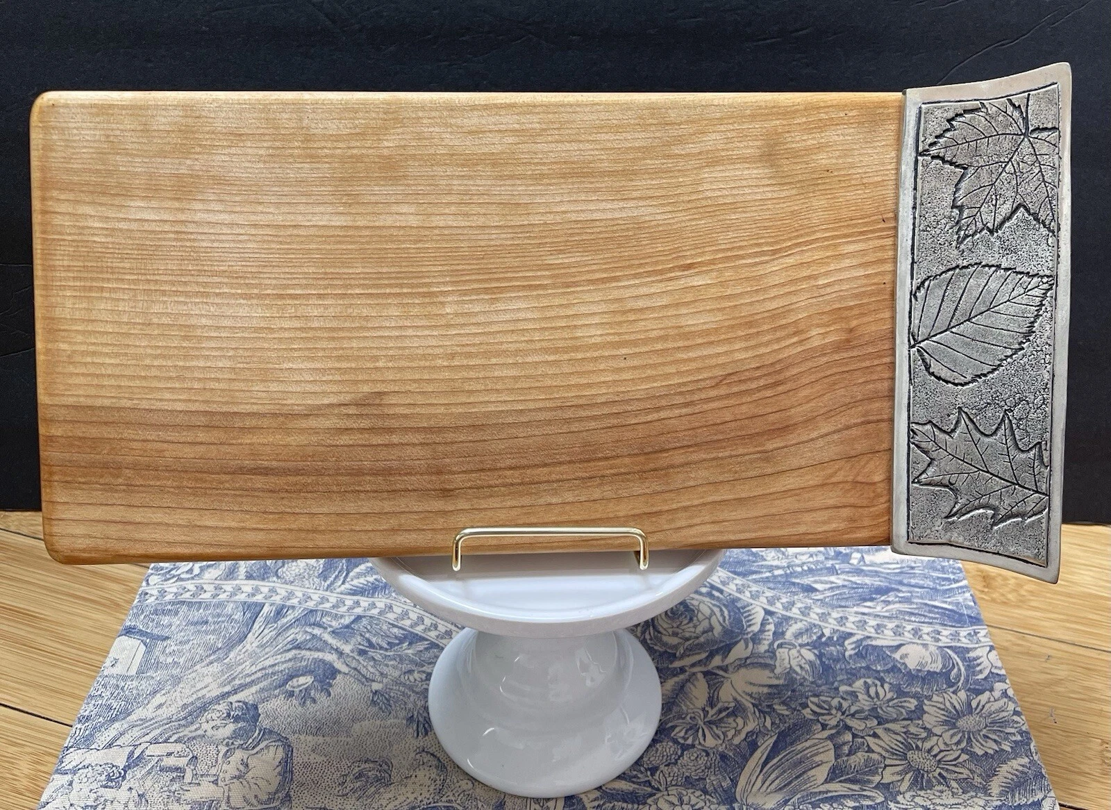 Wood Chartruterie Board Silver Metal Leaf Handles By Basic Spirit Canada 14 1/2”