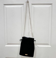 Good Girl Carolina Herrera Womens Black Velvet Drawstring Purse with Gold Chain