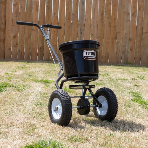 Titan Attachments 50 Lb Push Broadcast Spreader – Professional Fertilizer/Seed – 50SPREAD