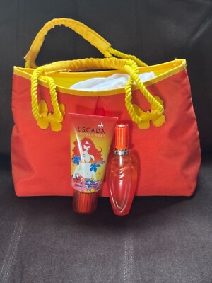 ESCADA SUNSET HEAT 3pc Set Women: 1.6 Oz EDT Spray + 5.0 Oz Shower Gel + Bag