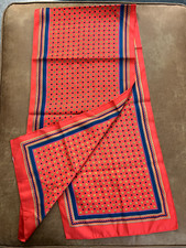 Vintage 60  s MCM Scarf Red Rectangle Blue Yellow Dots 52" x 12"