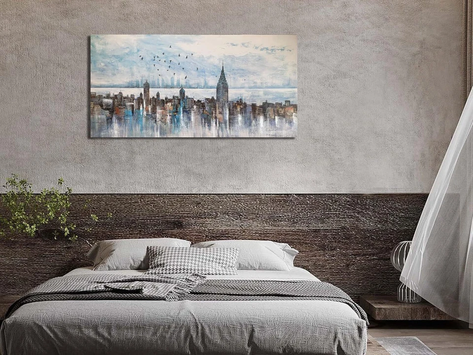 Pintura arte de pared horizonte de la ciudad de Nueva York imagen abstracta moderna 48x24" Foto 3 de 4