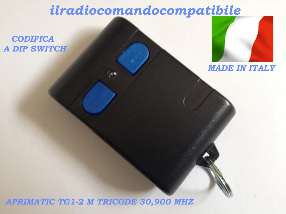 RADIOCOMANDO COMPATIBILE APRIMATIC BICANALE 30,900 TG2 TRICODE DIP SWITCH 9 VIE